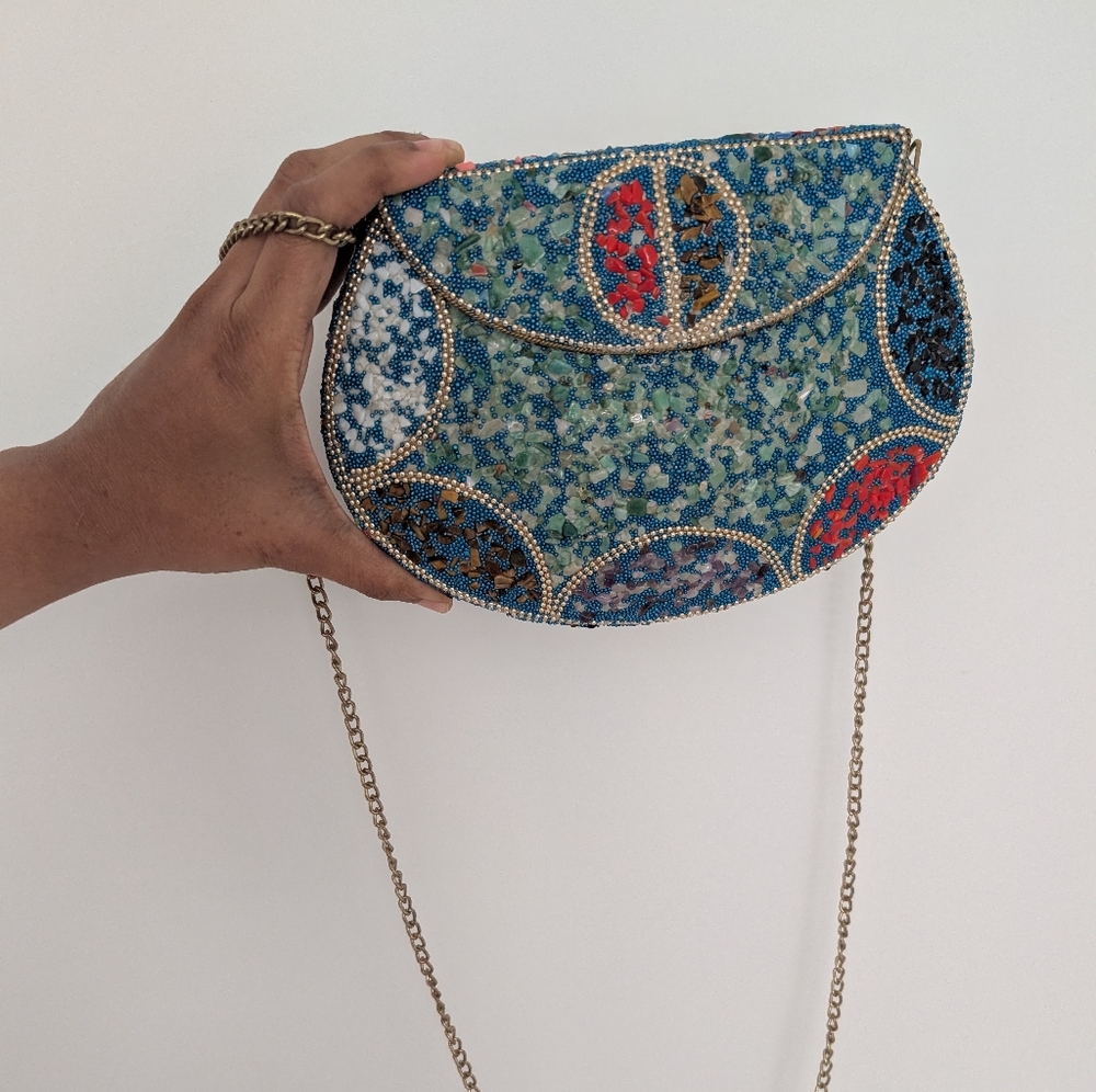 Elegant Beaded Women's Metal Bag